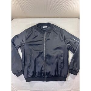 Zeagoo‎ Black Satin Bomber Jacket Women's Size L Zip Up Lightweight Outerwear
